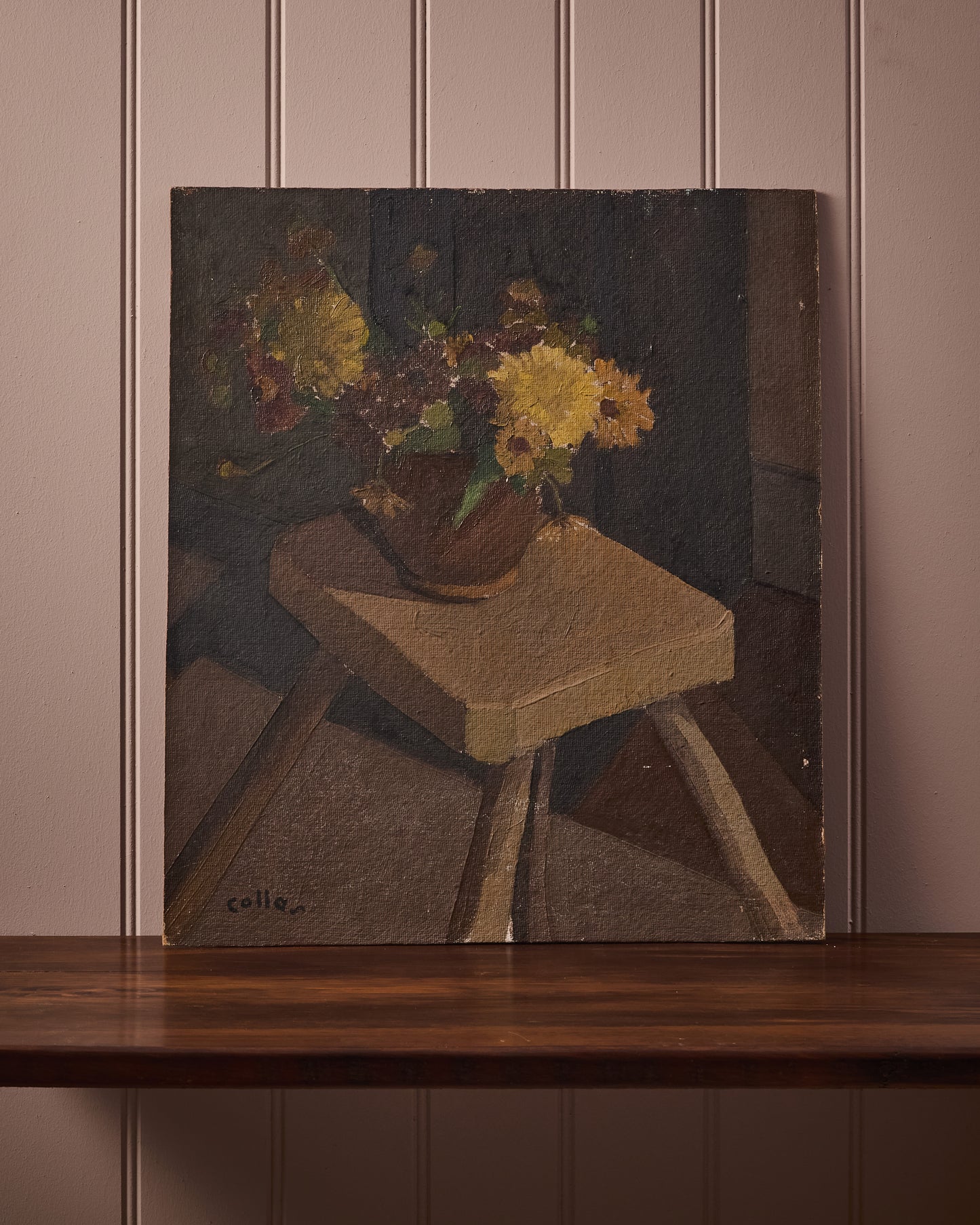 Flowers Still Life - Oil on Board - Signed Claire Collas