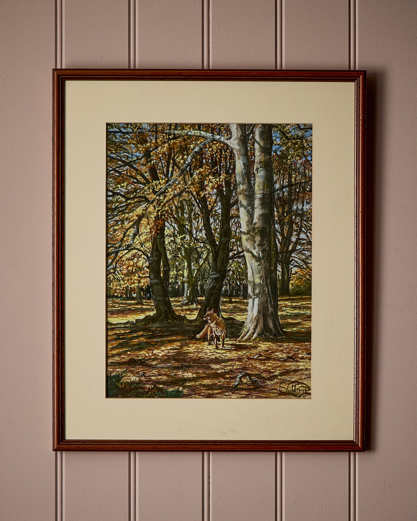 Fox Woodland Scene - Pastel Painting - Framed and Signed Stella May