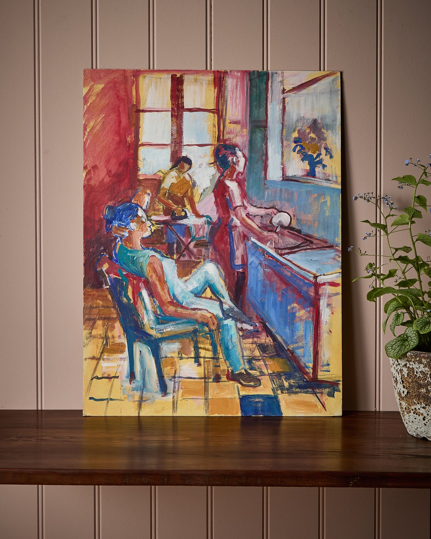 Oil Painting on Board - Three Women in the Kitchen