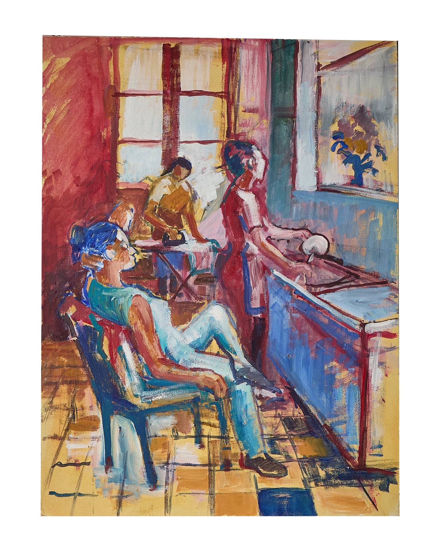 Oil Painting on Board - Three Women in the Kitchen