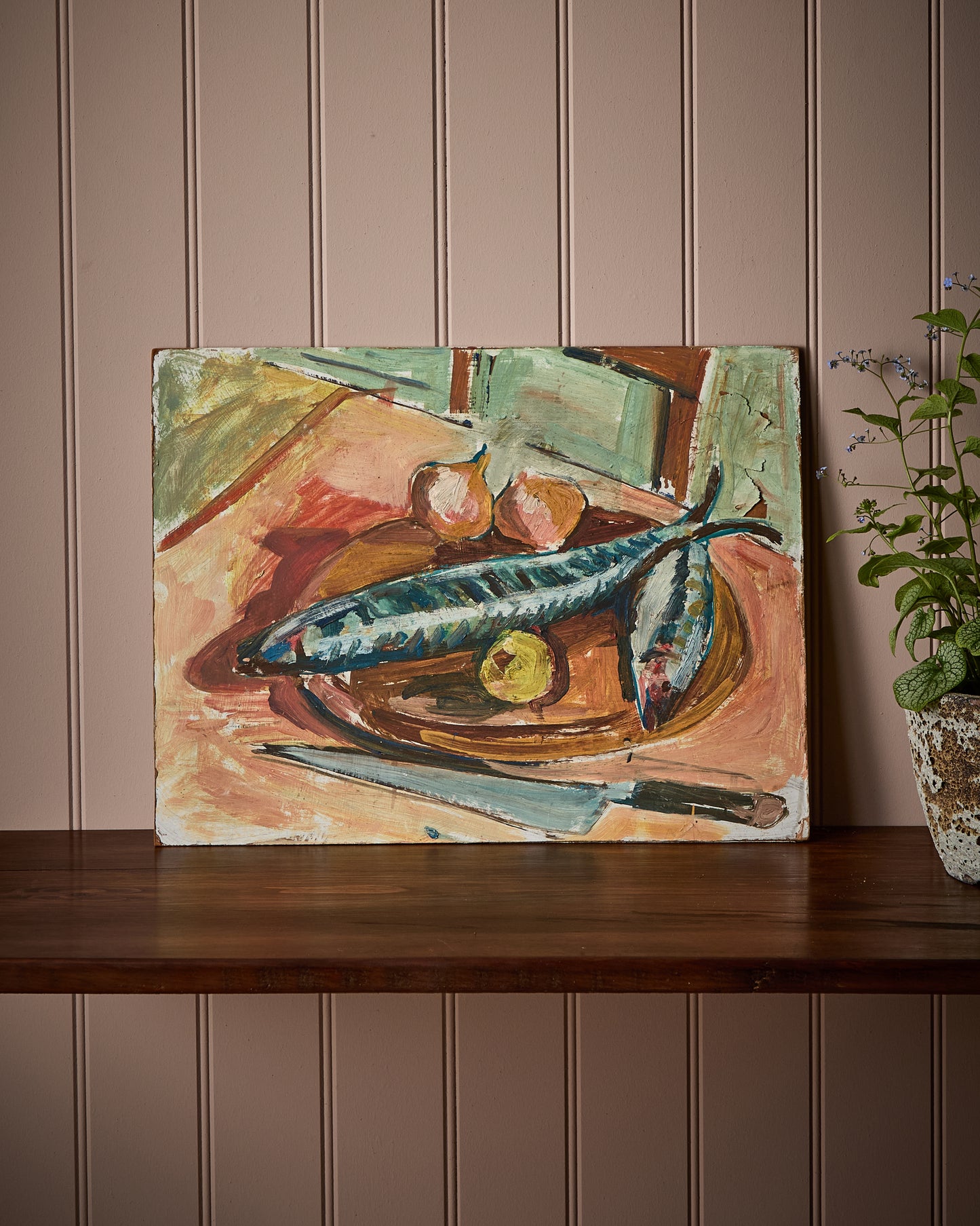 Mackerel Still Life - Oil Painting on Board - Pauline Salmon (1927- 2022)