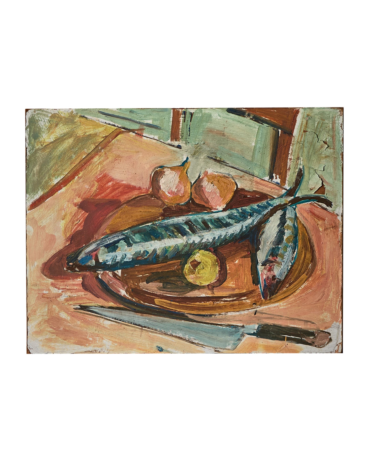 Mackerel Still Life - Oil Painting on Board - Pauline Salmon (1927- 2022)