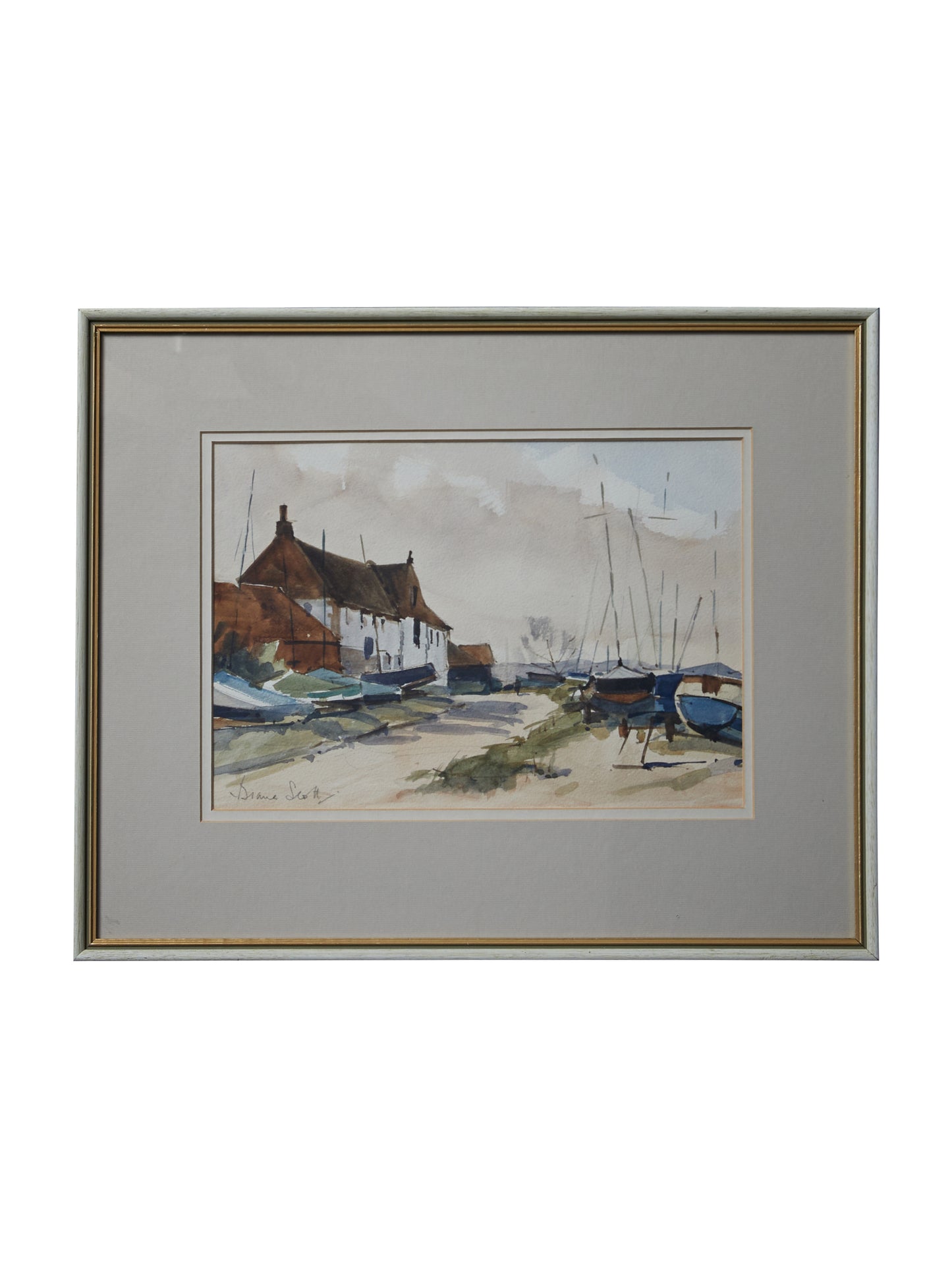 Watercolour Painting - Sailboats in Harbour - Signed Diane Scott