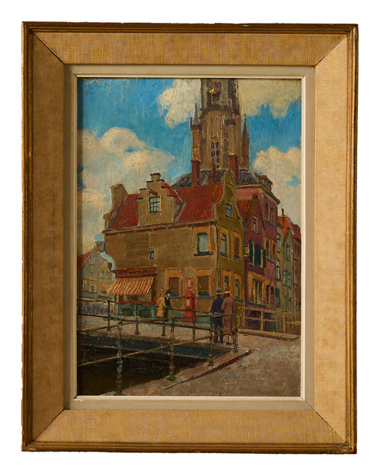 Amsterdam Street Scene - Oil on Panel