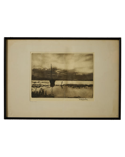 Boat on Lake - Etching - Lake District Scene - Signed