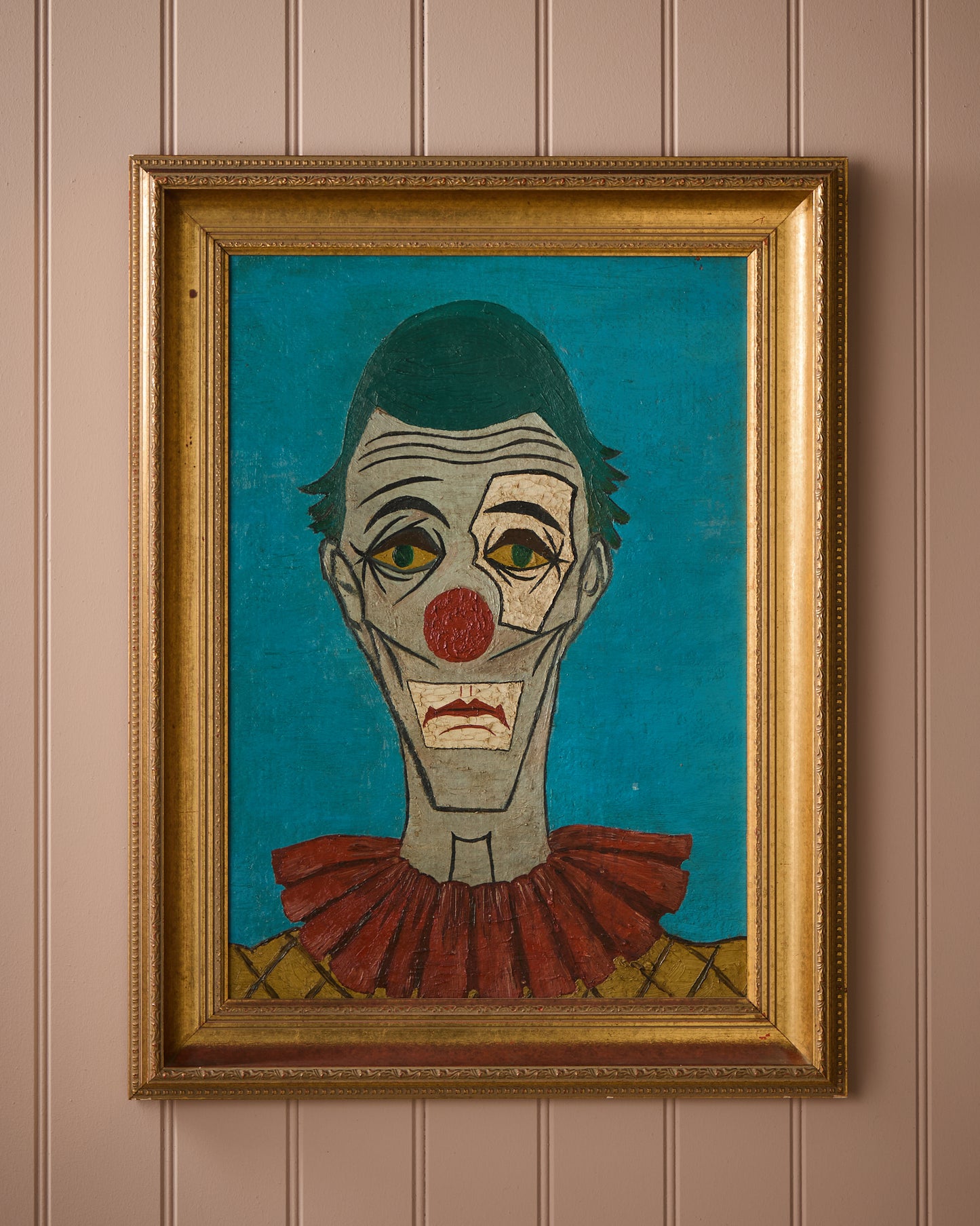 Large French Oil on Board - Portrait of a Clown