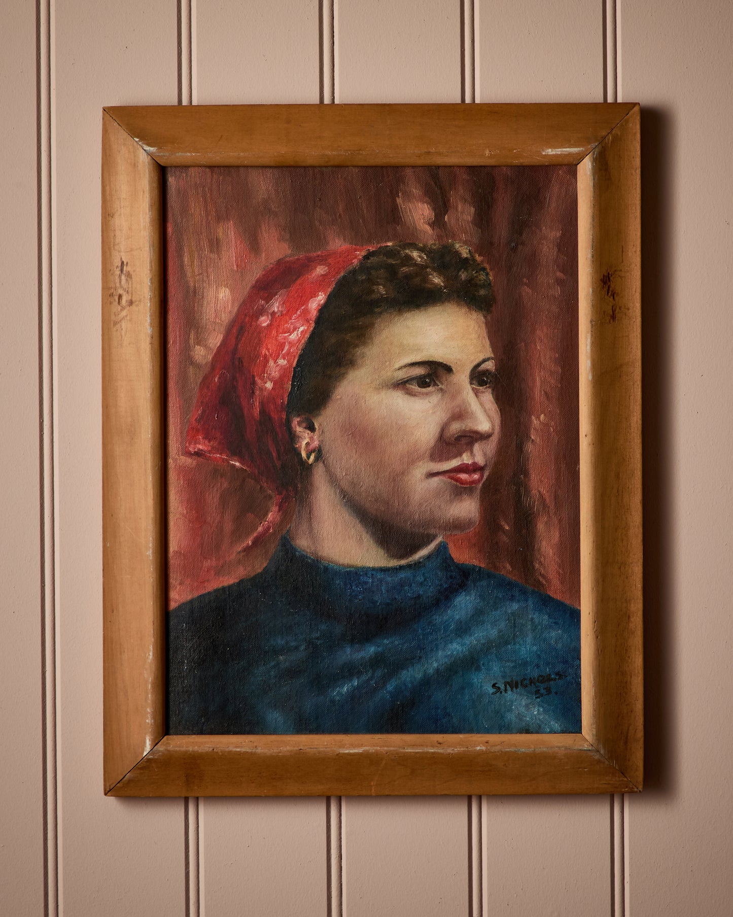 Mid Century Oil Portrait Painting - 'Elizabeth' - Signed S Nichols