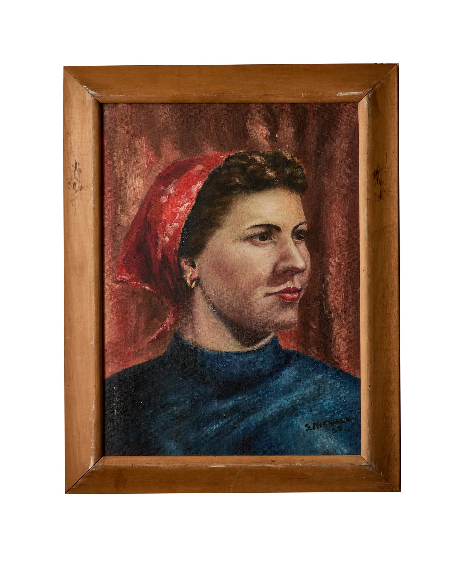 Mid Century Oil Portrait Painting - 'Elizabeth' - Signed S Nichols
