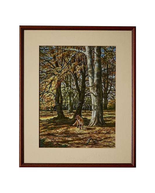 Fox Woodland Scene - Pastel Painting - Framed and Signed Stella May