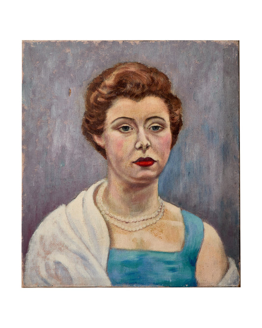 Mid Century Portrait - Oil Painting on Canvas - Female in Evening Gown