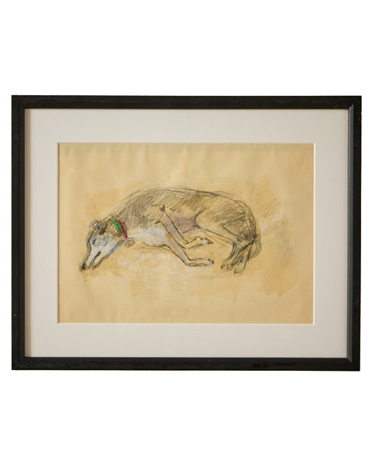 Sleeping Greyhound III - Audrey Lanceman (b.1931) - Charcoal and Chalk