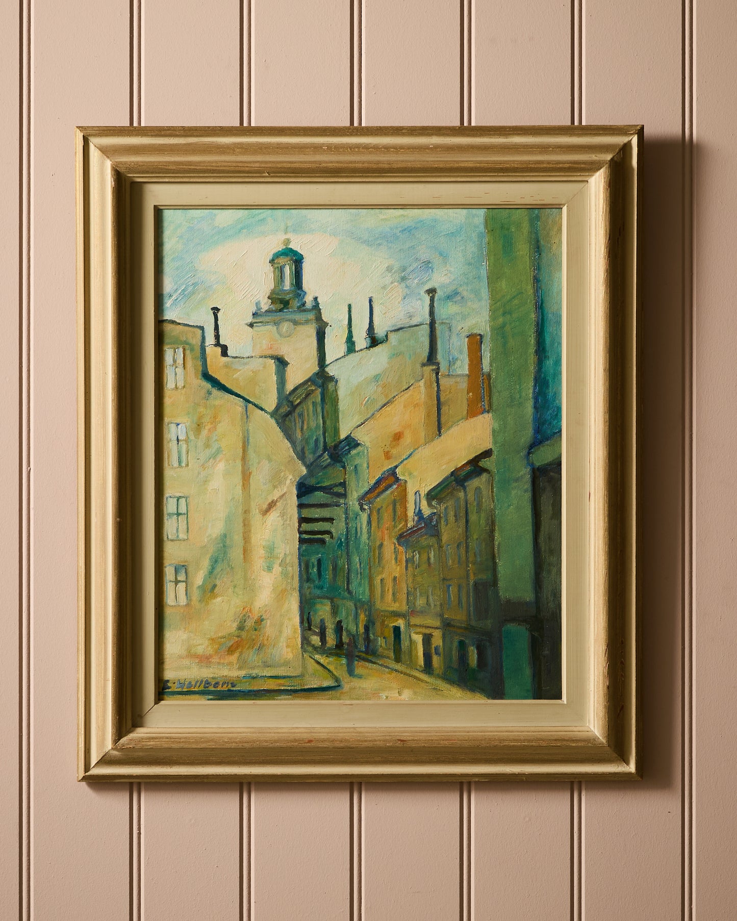 Swedish Street Scene - Oil on Board - Signed