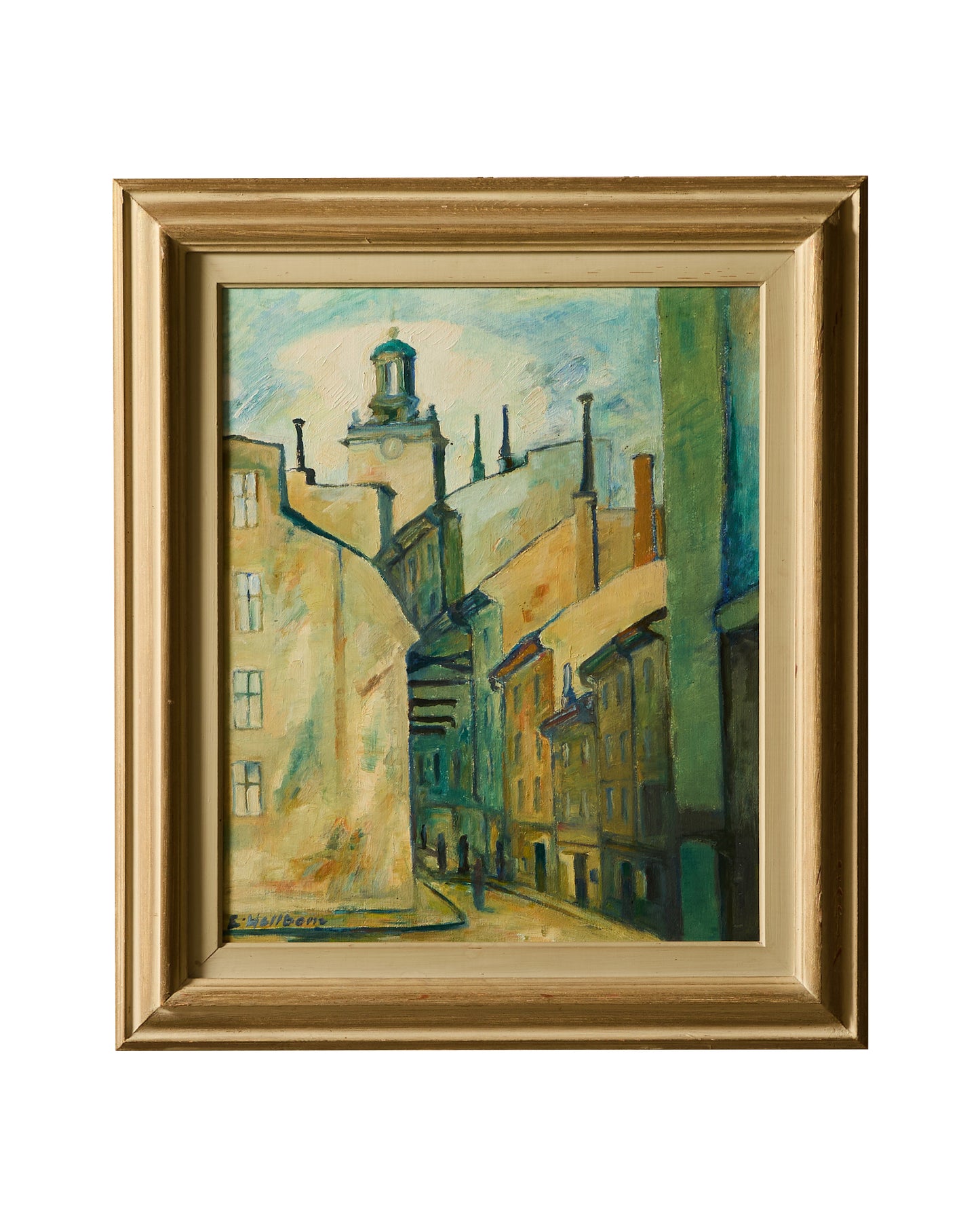 Swedish Street Scene - Oil on Board - Signed