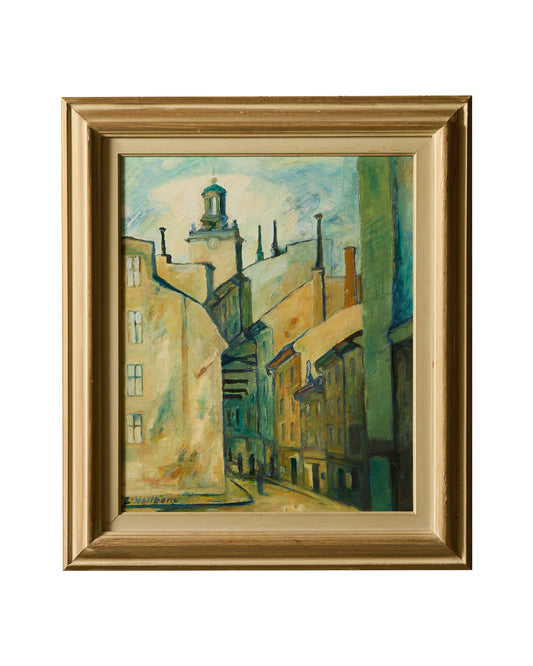 Swedish Street Scene - Oil on Board - Signed