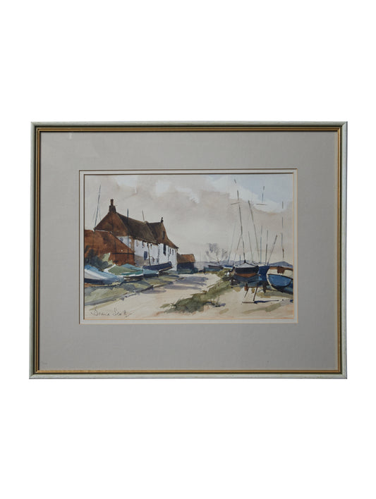 Watercolour Painting - Sailboats in Harbour - Signed Diane Scott