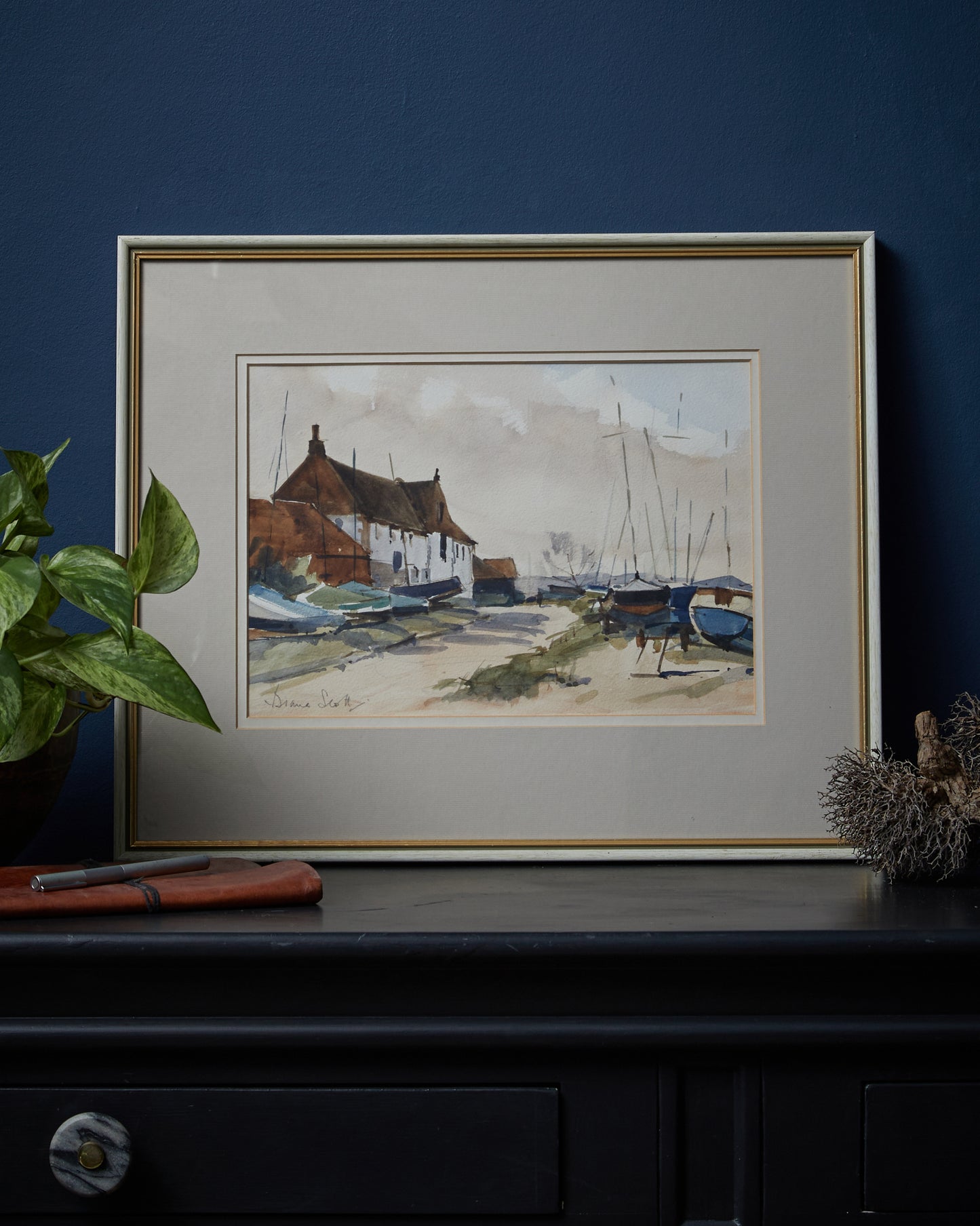 Watercolour Painting - Sailboats in Harbour - Signed Diane Scott