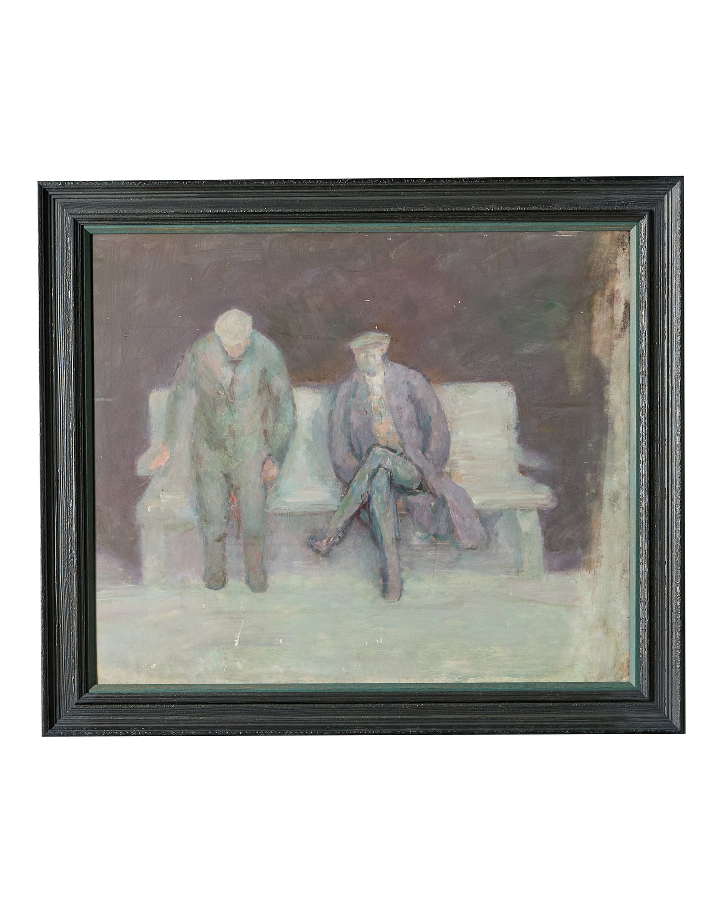 British Oil on Board - Men on Bench -  Albert Harold Palmer (1911 - 1985)