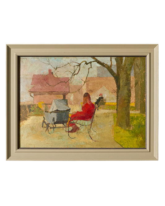 British Oil on Board  - Winter Park Scene - Signed